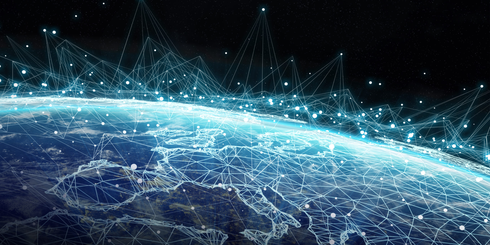Connections system and datas exchanges on planet Earth 3D render